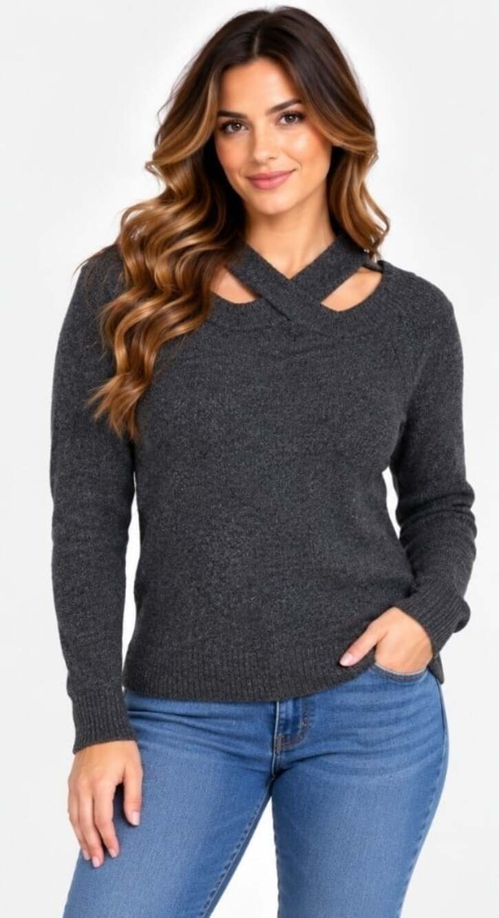Anthropologie Moth Pullover Gray Cutout Shoulder Sweater Alpaca Wool S NWT T36